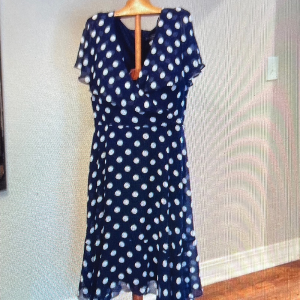 Jessica Navy and White Polka Dot Midi Dress